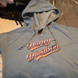 Harley-Davidson Blue Hoodie with Orange Details